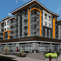 An exterior view of the Metro apartment building in Surrey.